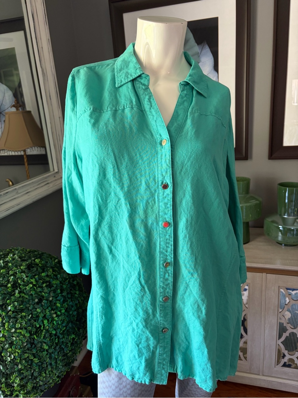 JM Collection Turquoise Button-Down Women's Shirt